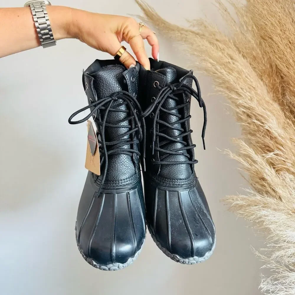MENS WEATHERPROOF Black Leather Rubber Lace Up Snow Rain Ankle Boot Boots Shoes